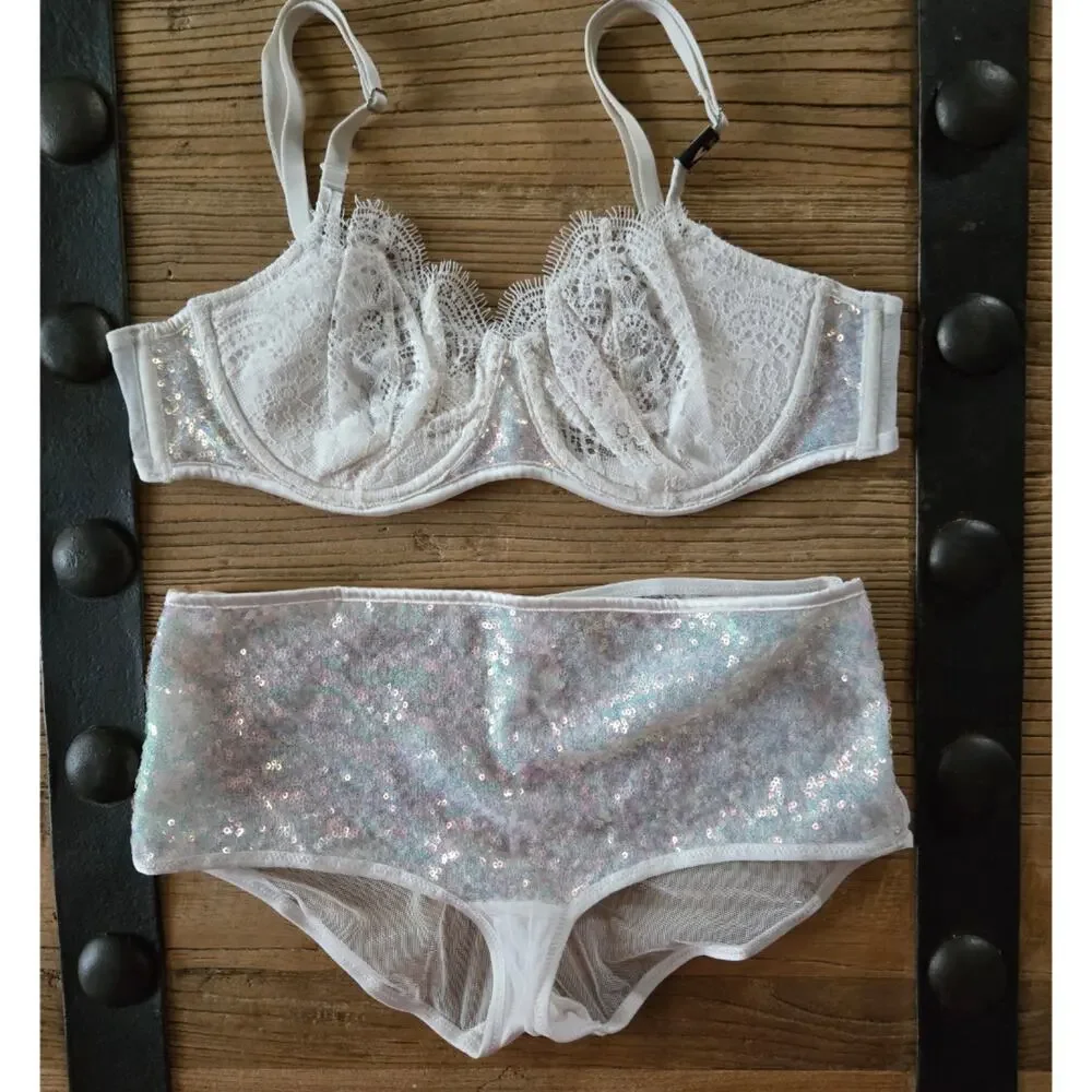 Victoria's Secret Dream Angels Sequin Pushup w/o Padding Bra Panty Set 36B/Small